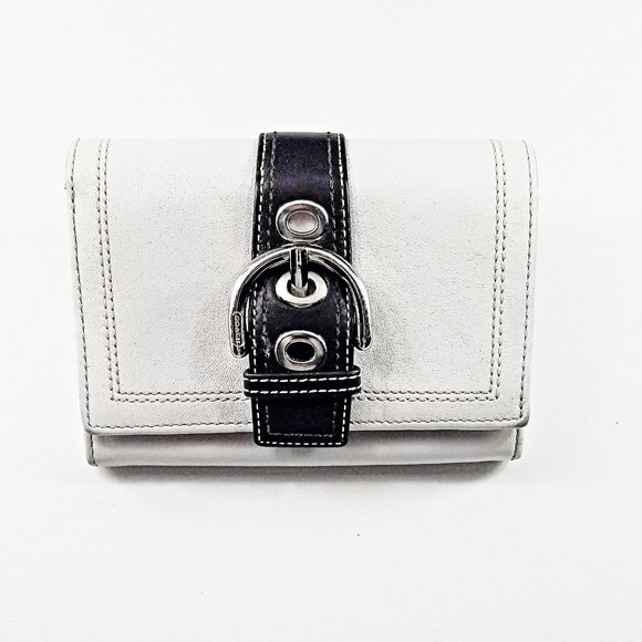 Coach Handbags - Coach Buckled Trifold White Leather Card Wallet